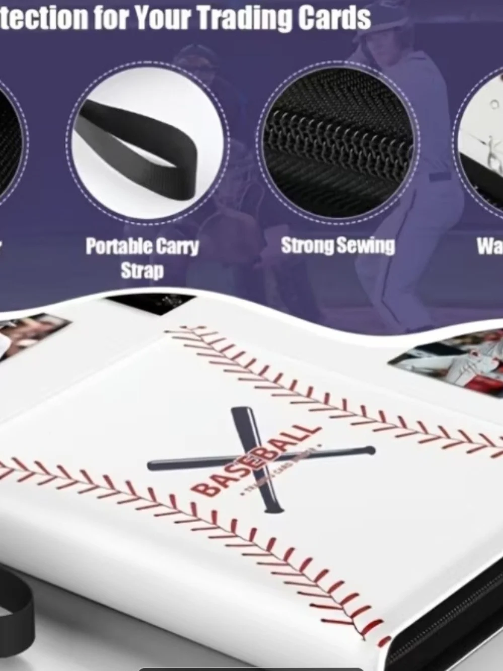 Baseball-Themed Card Binder - White with Red Stitching